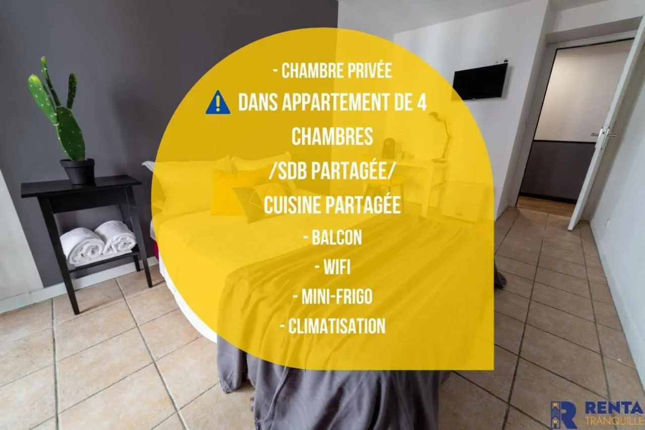 Appartement Chambre 2 René CASSINBalconWIFIMini-frigoTV à Nice